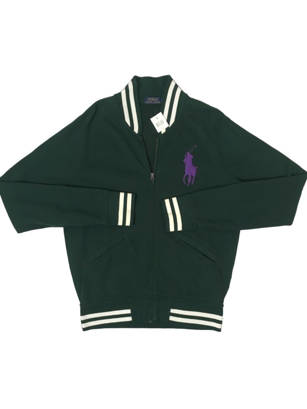 NEW Polo Ralph Lauren Sweatshirt! Sm Green with Purple Big Pony Player Zip Front